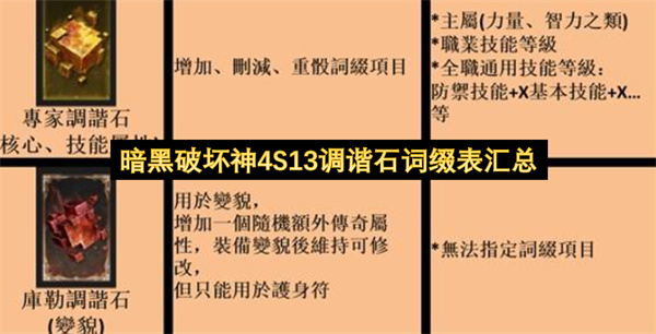 暗黑破坏神4S13调谐石词缀表